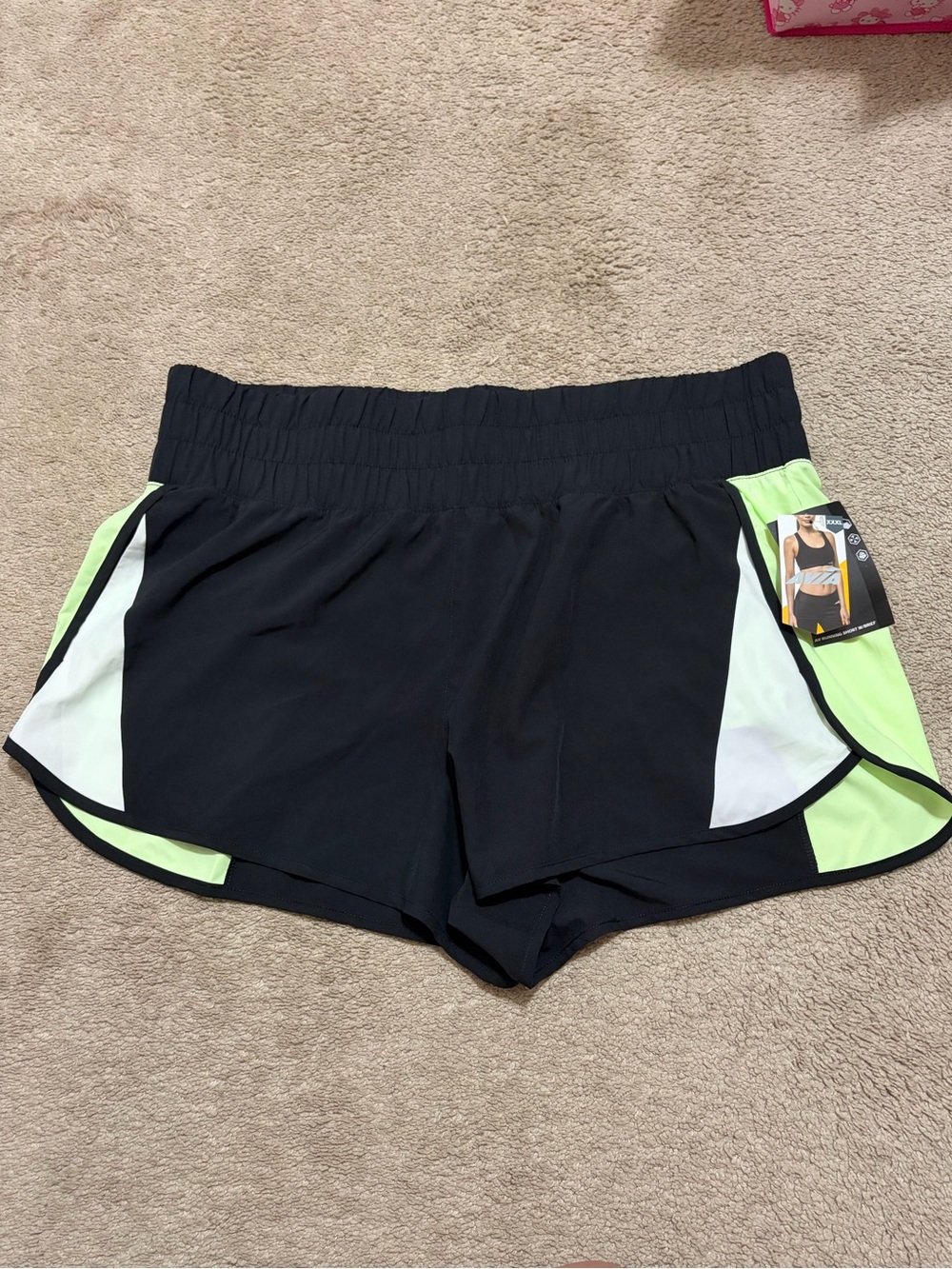 AVIA Women’s Plus Size 3X Active Shorts Athletic Black Neon Green NEW NWT